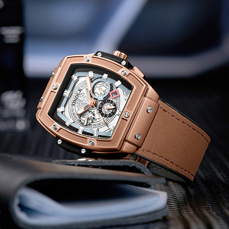 "Eclipse Titan: Barrel-Shaped Luxury Chronograph in Rose Gold Watch"