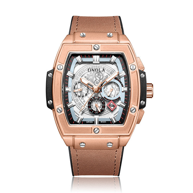 "Eclipse Titan: Barrel-Shaped Luxury Chronograph in Rose Gold Watch"