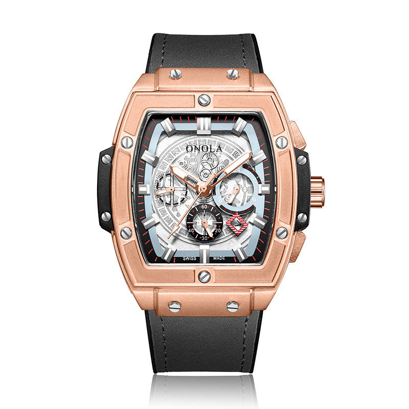 "Eclipse Titan: Barrel-Shaped Luxury Chronograph in Rose Gold Watch"