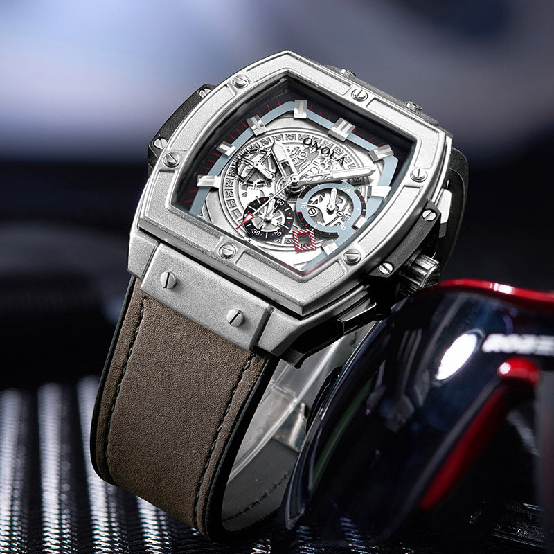 "Eclipse Titan: Barrel-Shaped Luxury Chronograph in Rose Gold Watch"